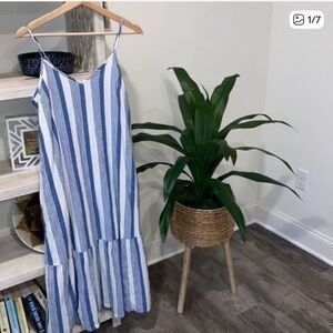 J. Crew Blue and White Striped Midi Sundress